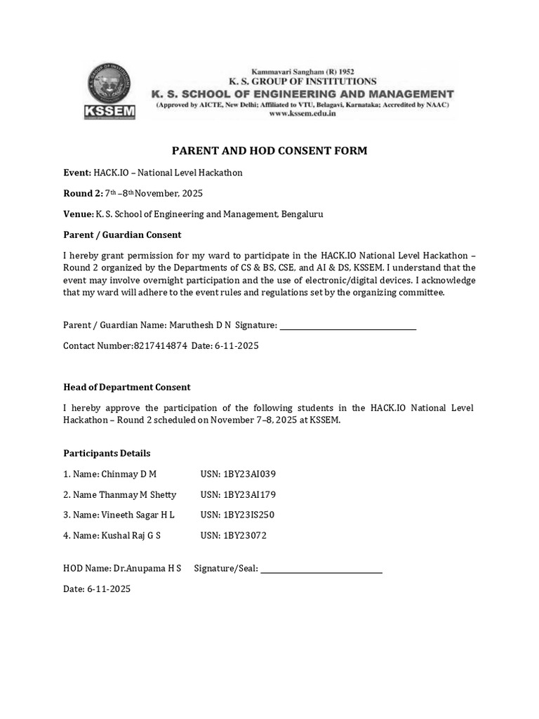 HACK.IO Hackathon Consent Form | PDF