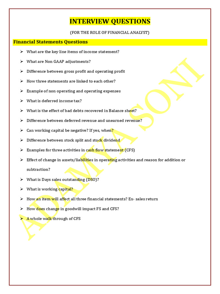 Financial Analyst Interview Questions Guide | PDF