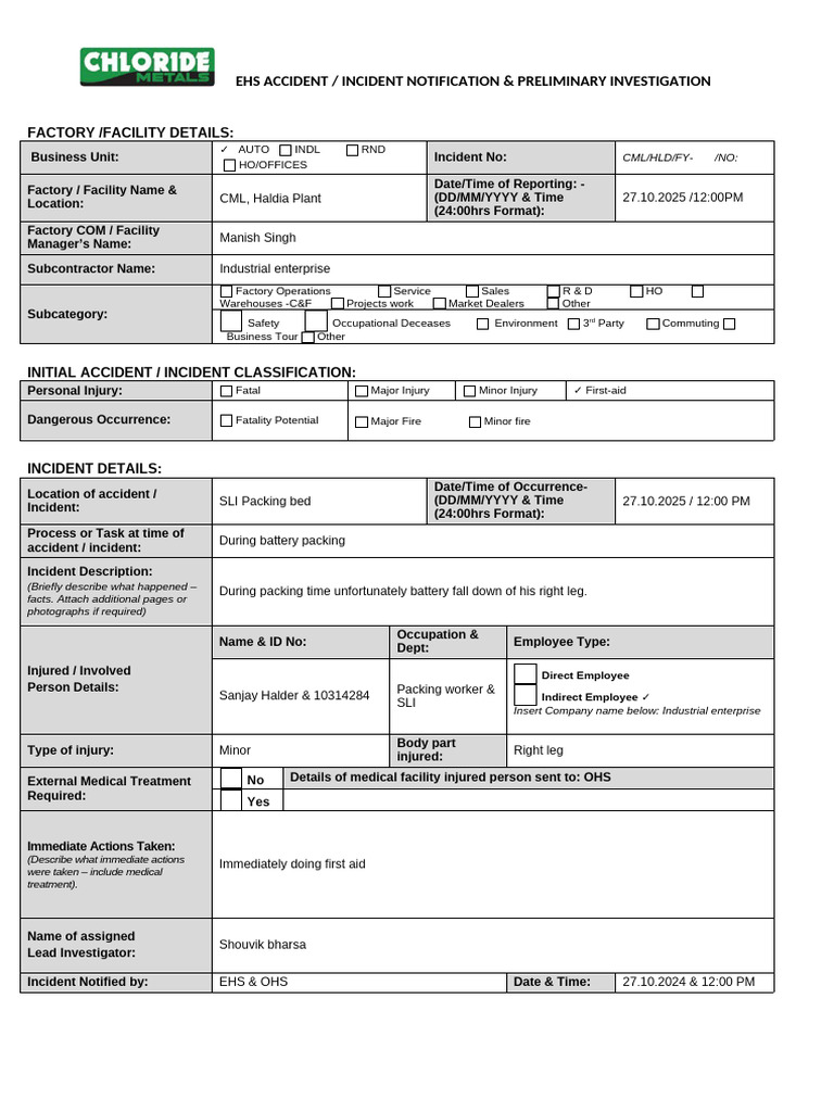 CML Accident-Incident Notification Updated Format | PDF | Personal ...