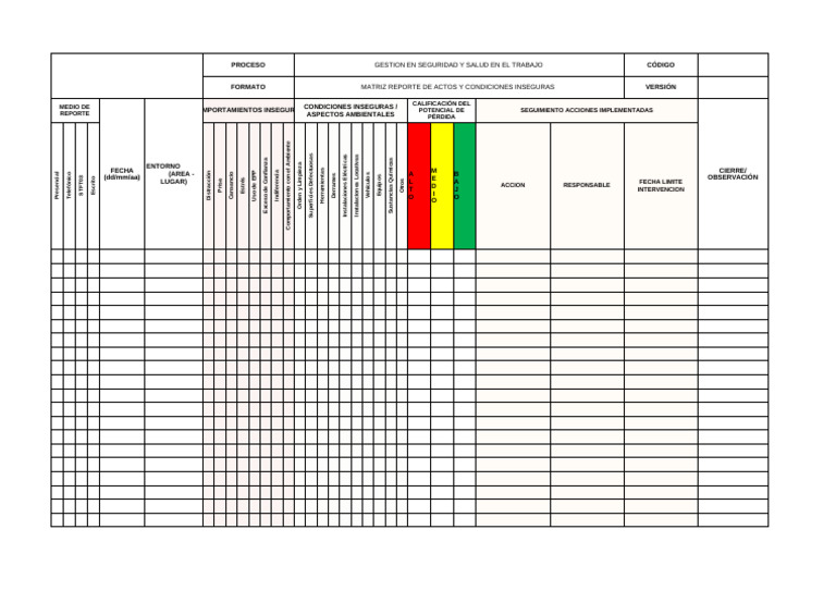 Matriz de Reporte de Seguridad Laboral | PDF