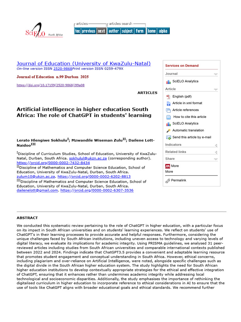 Artificial Intelligence in Higher Education South Africa - The Role of ...