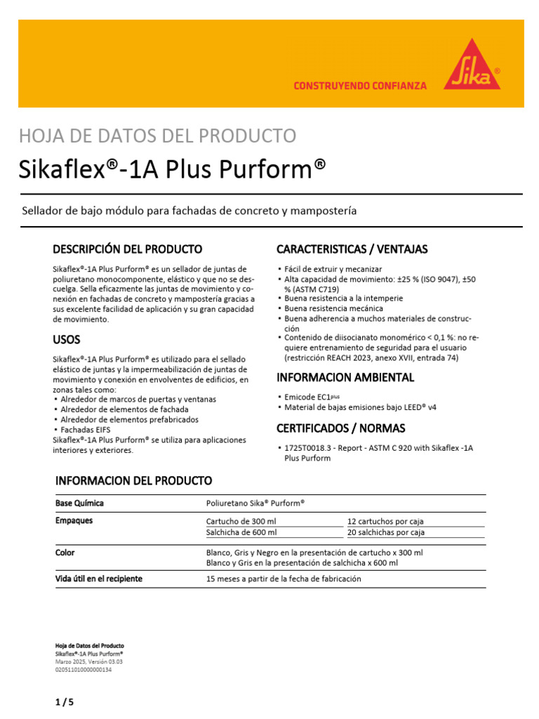 Sikaflex 1a Pluspurform | PDF | Pintar | Materiales