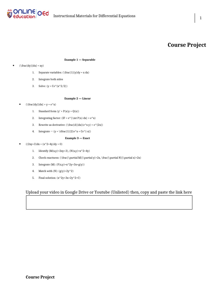 Differential Equations Course Project Guide | PDF