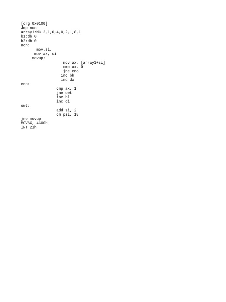Assembly Language Array Processing Code | PDF