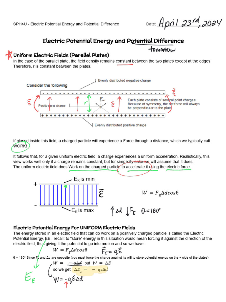 3.4 Electric Potential Energy -Filled In | PDF | Potential Energy ...