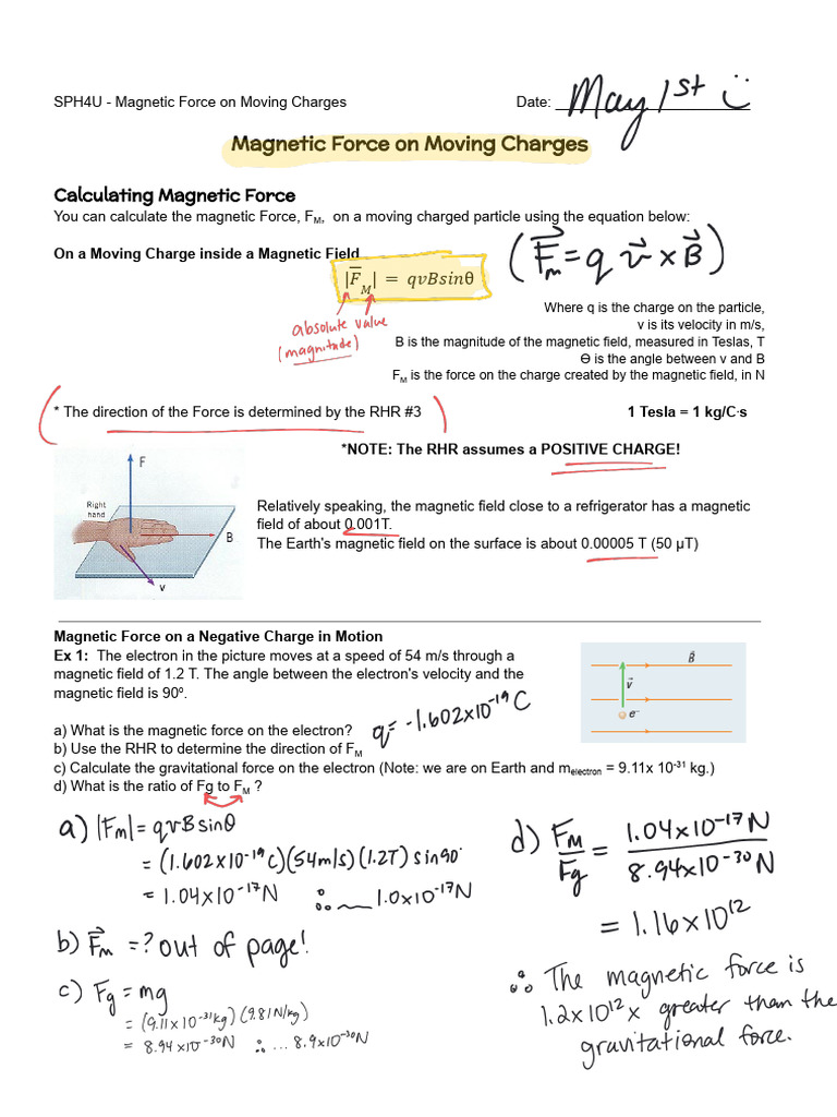 3.7 Magnetic Force On Moving Charges - Filled in | PDF | Force ...