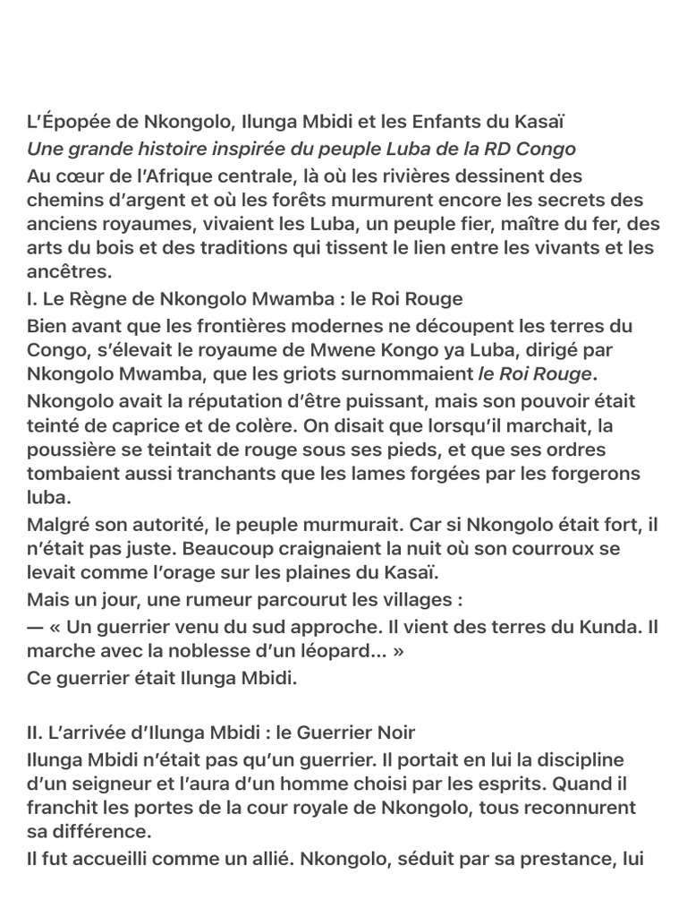 Légendes des Luba : Nkongolo et Ilunga | PDF