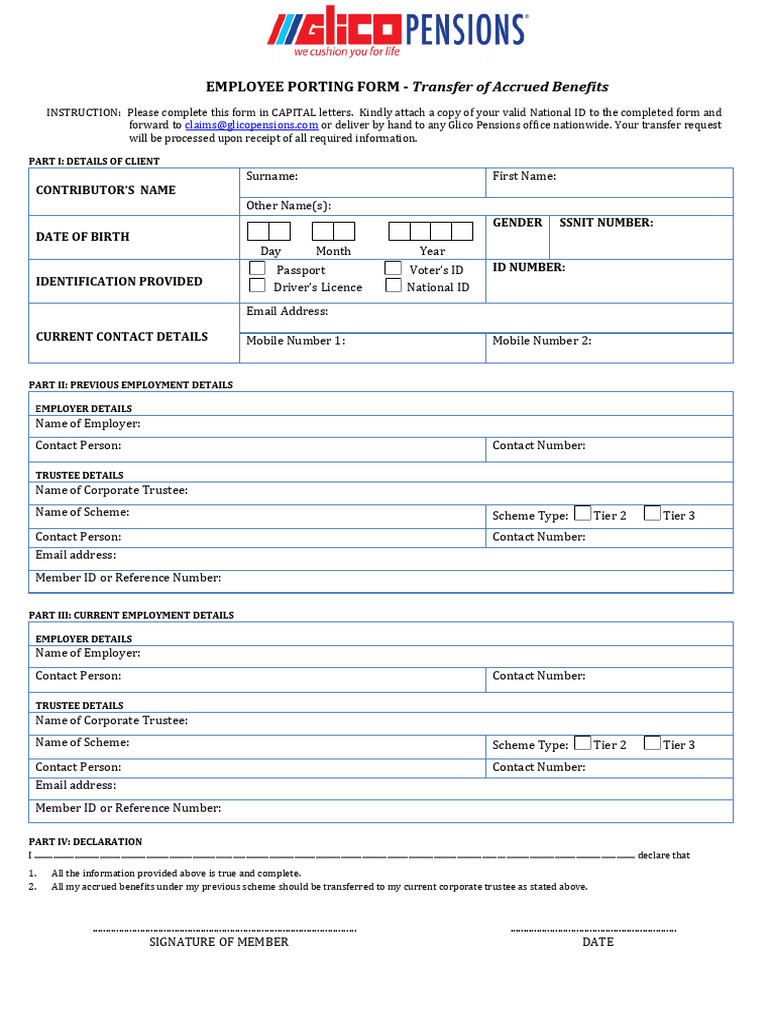 Employee Porting Form for Benefits Transfer | PDF | Identity Document ...