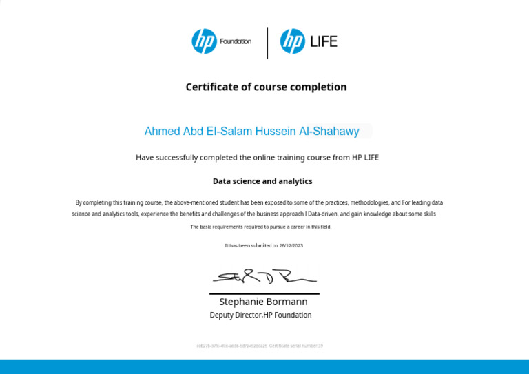 Data Science Course Completion Certificate | PDF