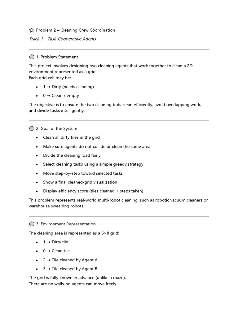 Cleaning Bots Coordination Strategy | PDF