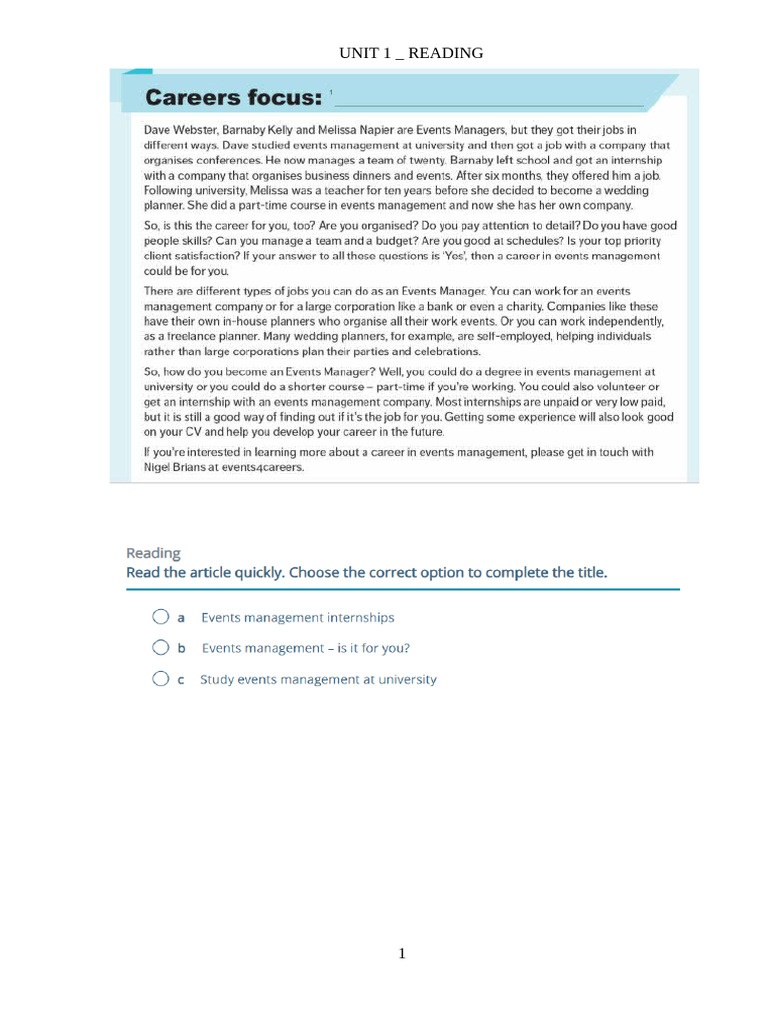 Unit 1 Reading Practice Materials | PDF