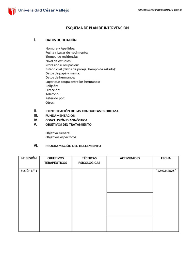 Plan de Intervención Psicológica 2025-II | PDF | Terapia de conducta ...