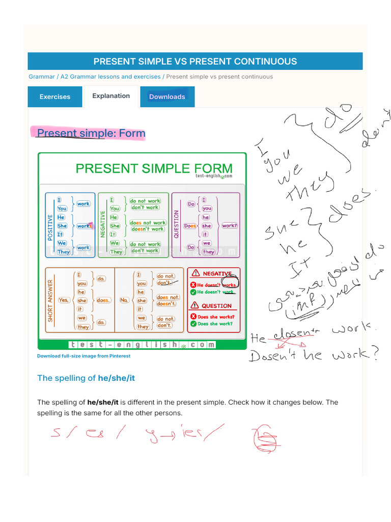 Present Simple Vs Present Continuous - Test-English | PDF | Linguistics ...