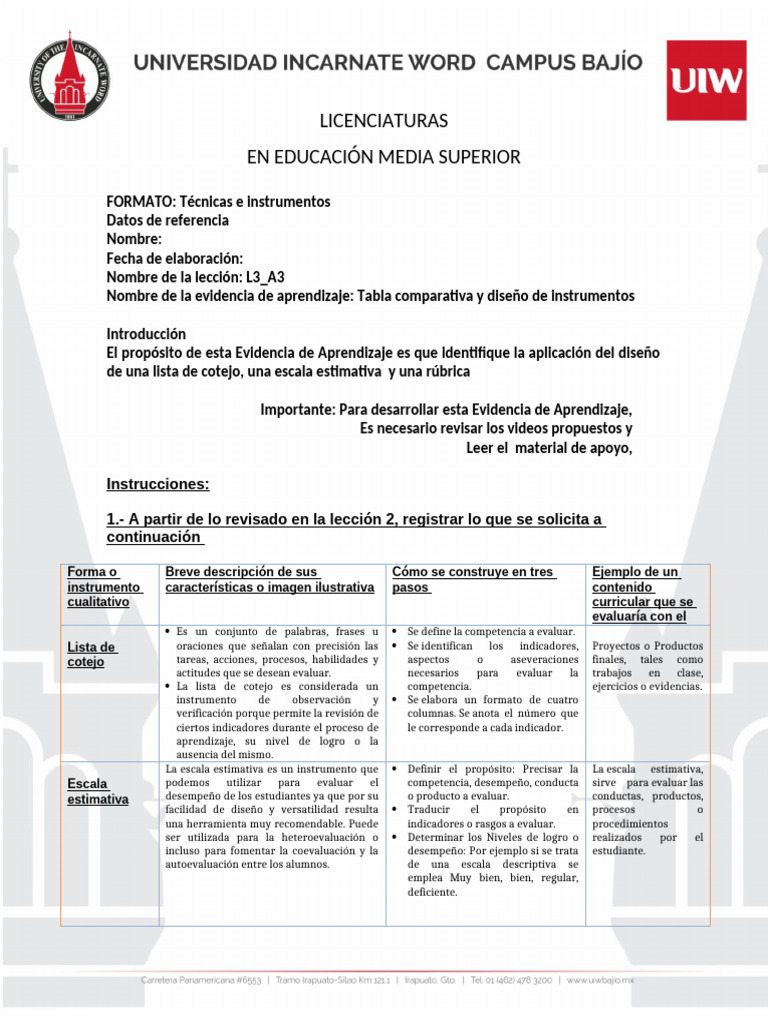 L3a3 - 1 | PDF | Evaluación | Rúbrica (Académica)