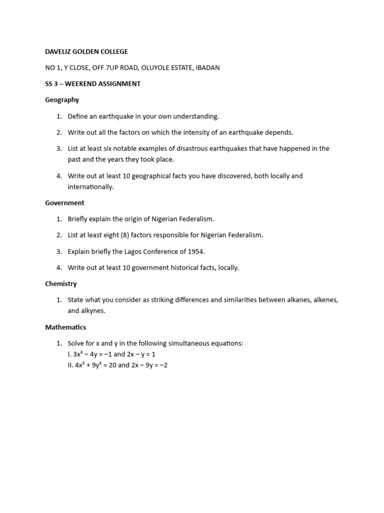 SS 3 Weekeekend Assignment | PDF