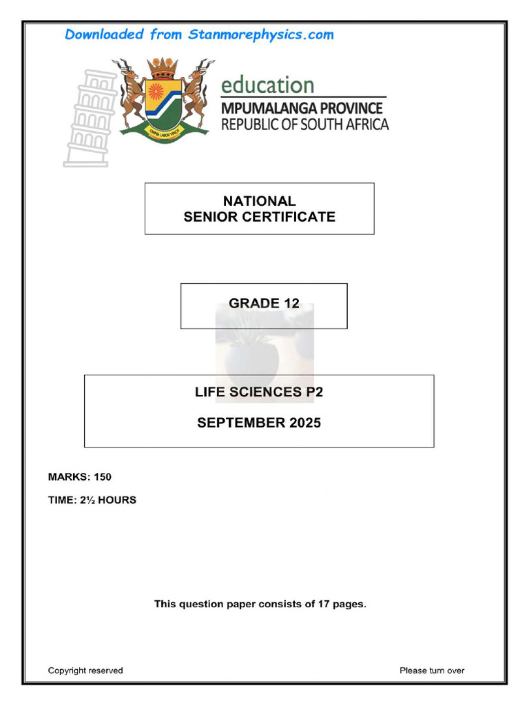 MP Life Sciences Grade 12 September 2025 P2 and Memo | PDF