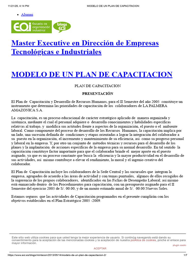Plan de Capacitación para Recursos Humanos | PDF | Gestión de recursos ...