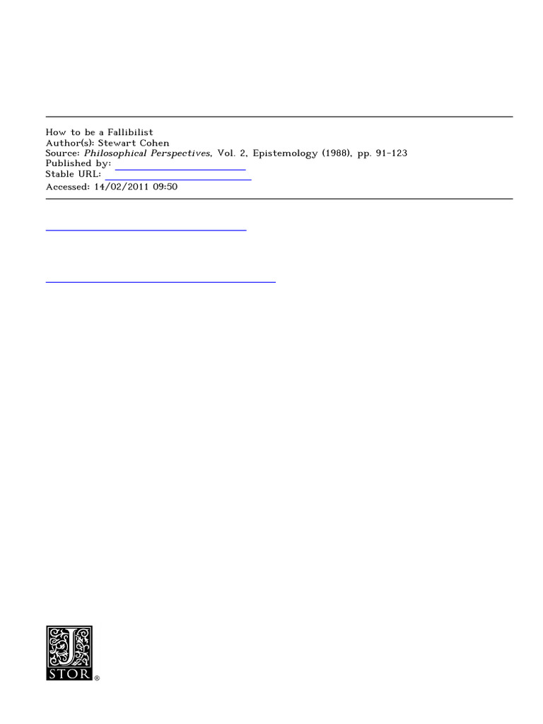 Cohen S How To Be A Fallibilist | PDF | Epistemology | Knowledge