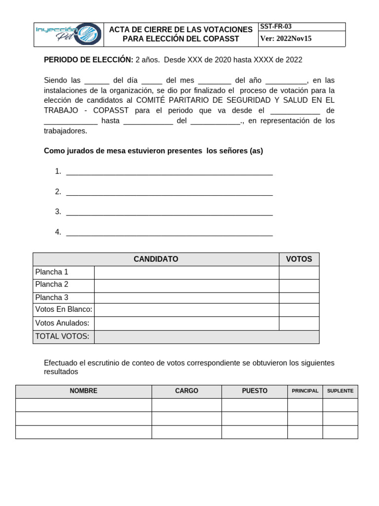 Acta de Cierre de Votaciones COPASST | PDF