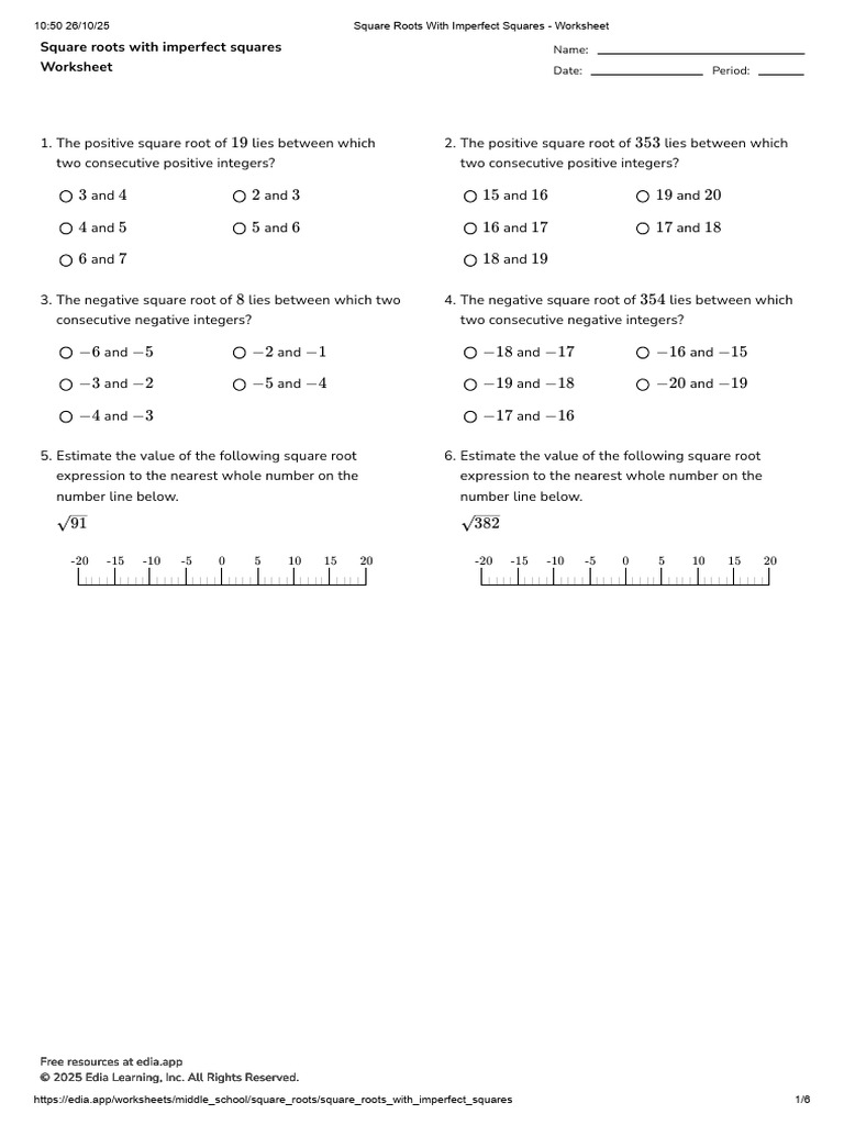 Square Roots of Imperfect Squares Worksheet | PDF | Square Root | Chess