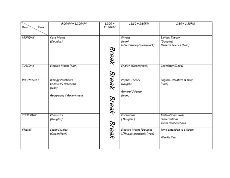 Weekly Class Schedule Overview | PDF