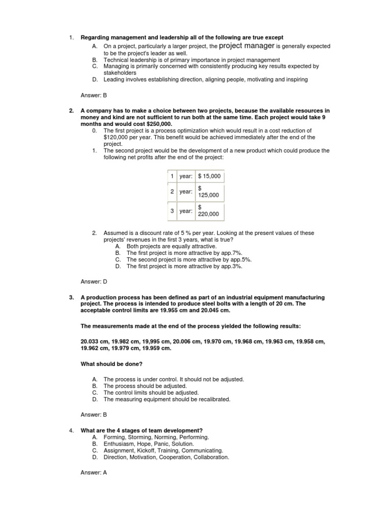 PMP Questionnaire | Download Free PDF | Project Management | Production ...
