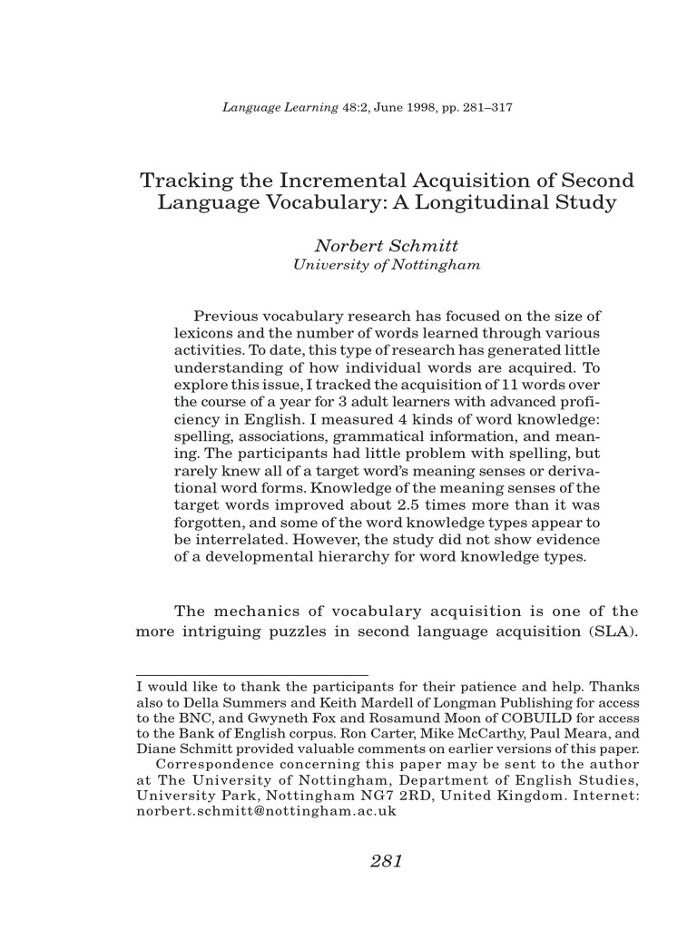 Incremental Second Language Vocabulary Acquisition | PDF | Part Of ...