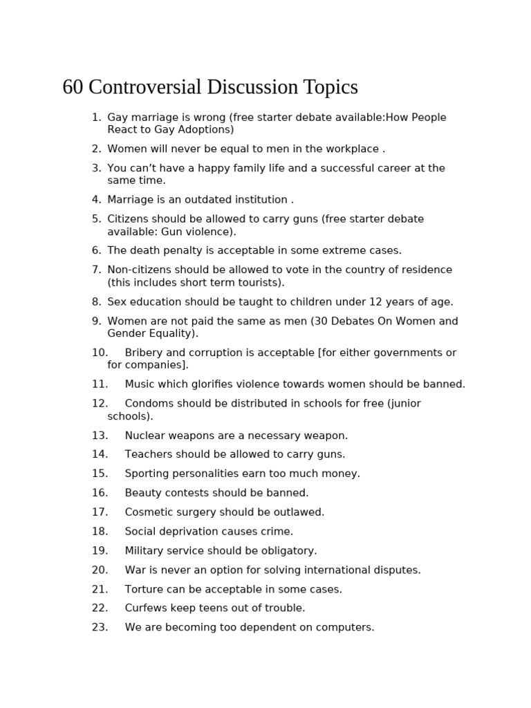 60 Controversial Discussion Topics | PDF | Genetic Engineering | Justice