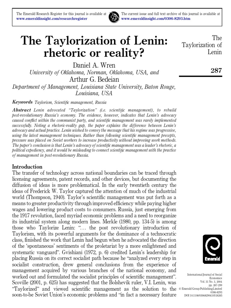 Lenin's Taylorization: Rhetoric vs. Reality | PDF | Communism ...