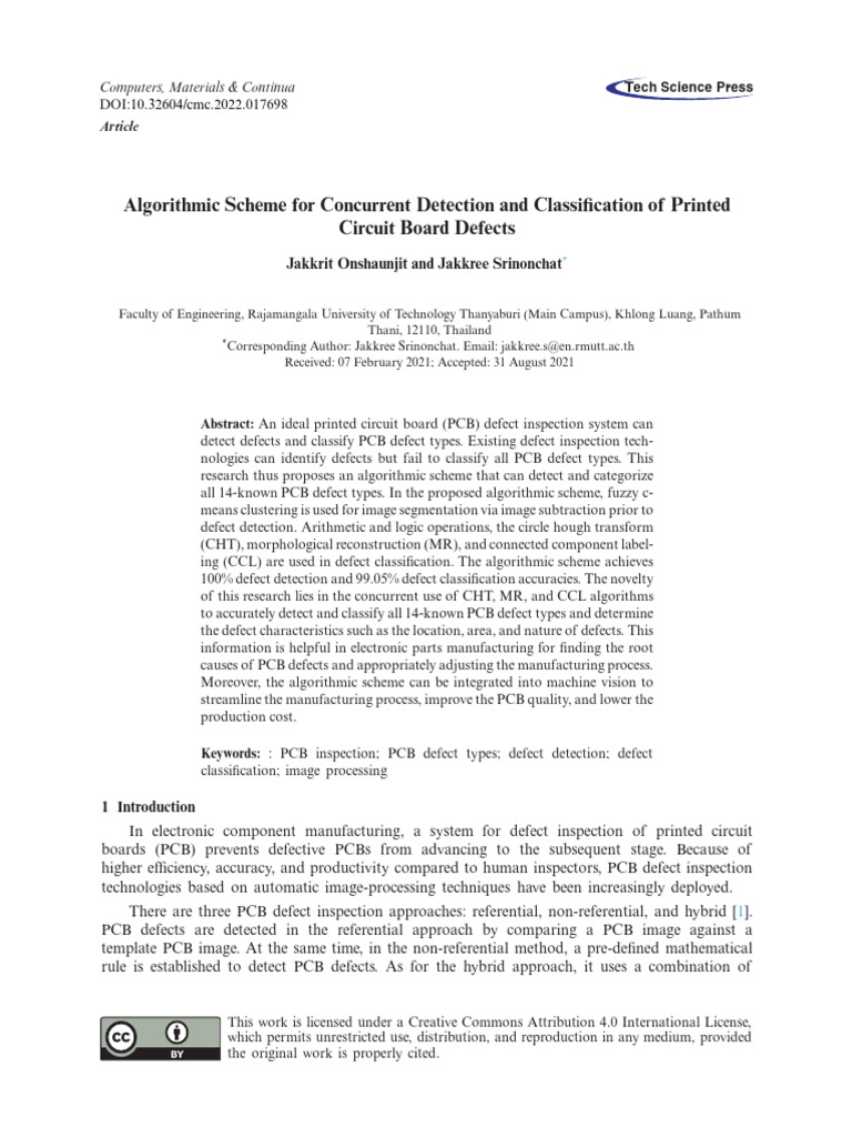 PCB Defect Detection and Classification Algorithm | PDF | Image ...