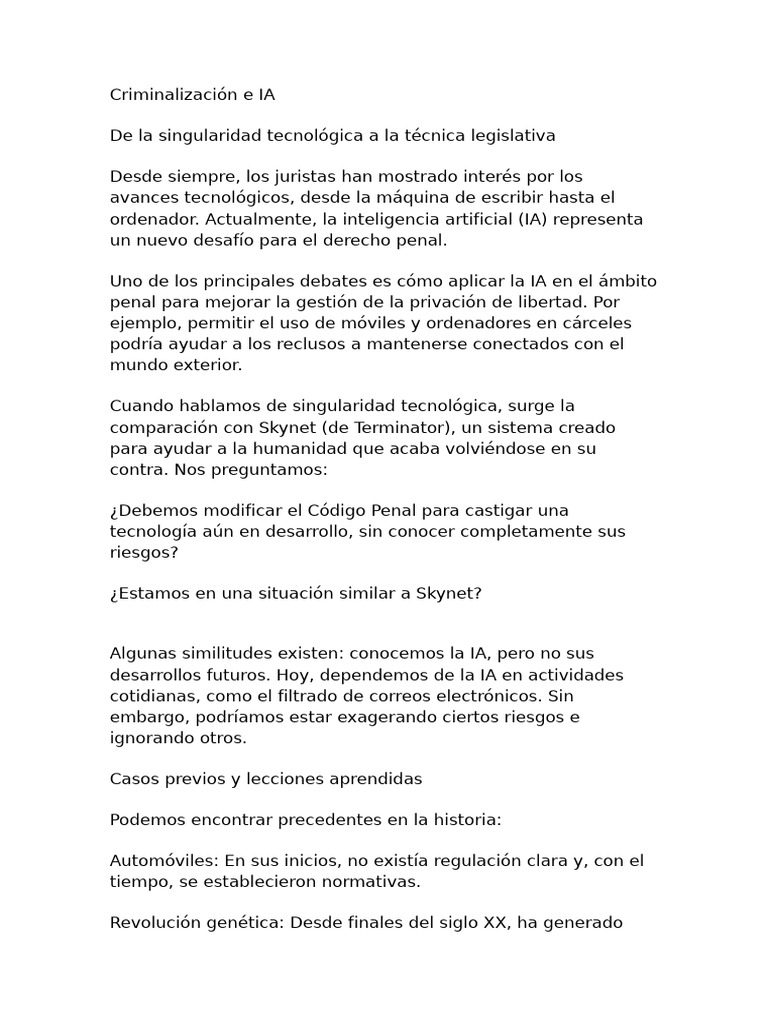 Criminalización de la IA en el Derecho Penal | PDF | Inteligencia ...