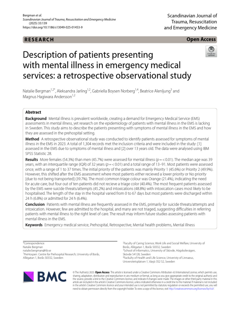 Description of Patients Presenting With Mental Illness in Emergency ...