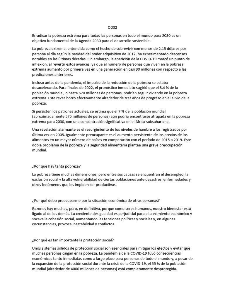 Erradicación de la pobreza extrema 2030 | PDF | Pobreza | Pobreza e ...