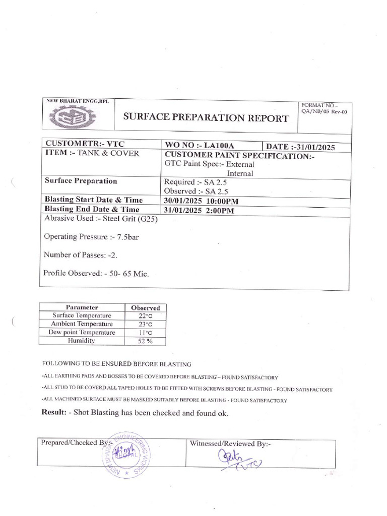 10-Vtc La 100a Report Blasting Painting | PDF