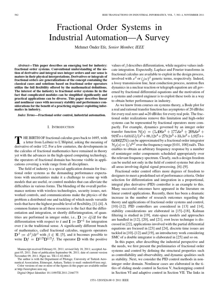 Fractional Order Systems in Industrial AutomationA Survey | PDF ...