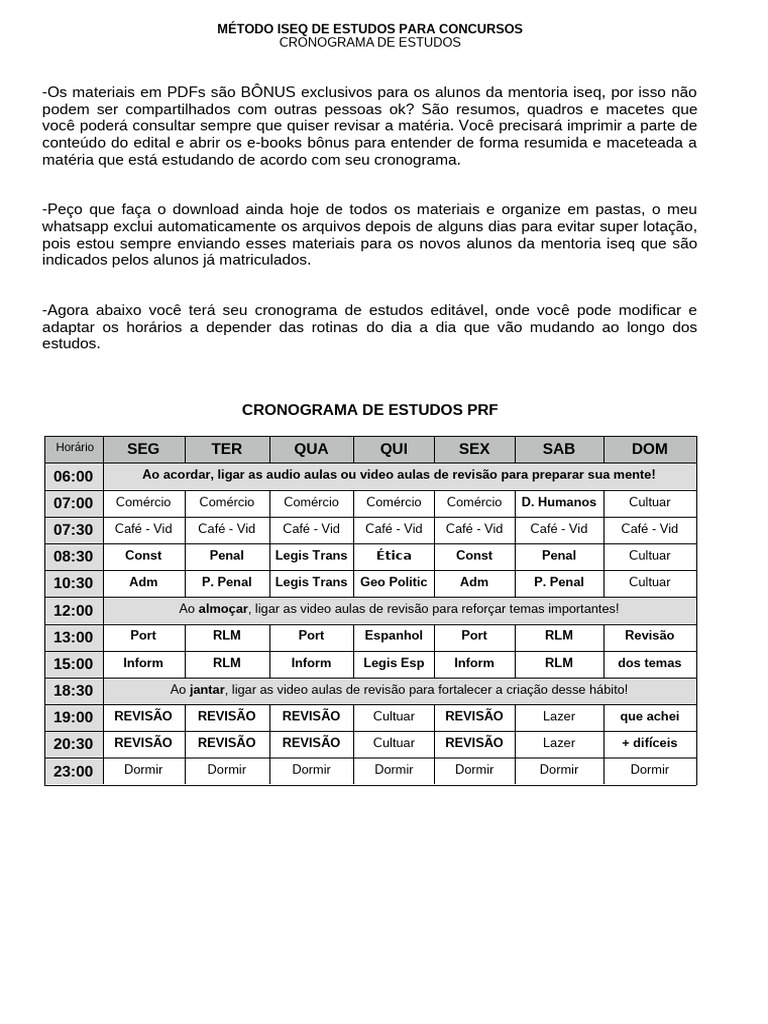 Cronograma de Estudos para Concursos ISEQ | PDF