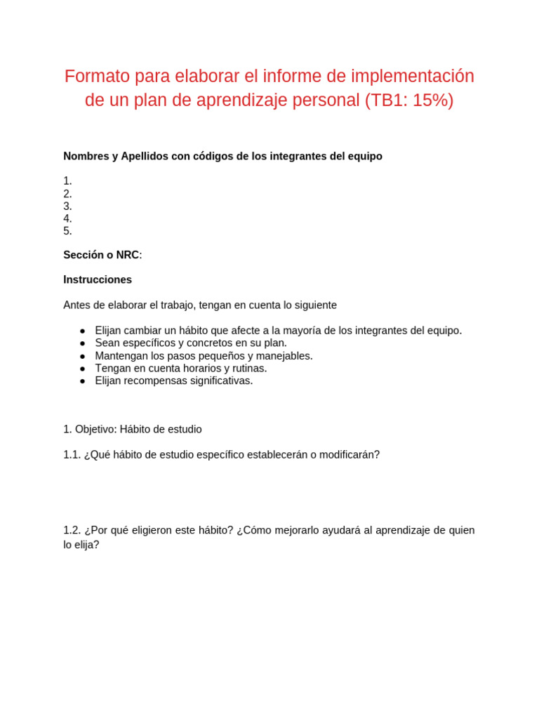 Informe de Plan de Aprendizaje Personal | PDF | Aprendizaje | Cognición