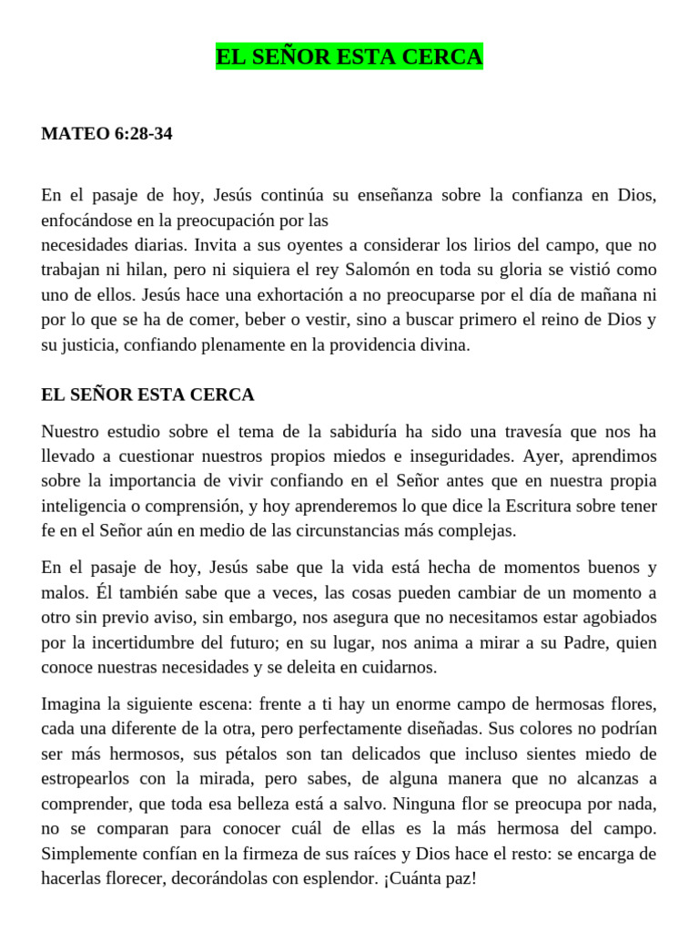 El Señor Esta Cerca | PDF | Dios | Cristo (título)