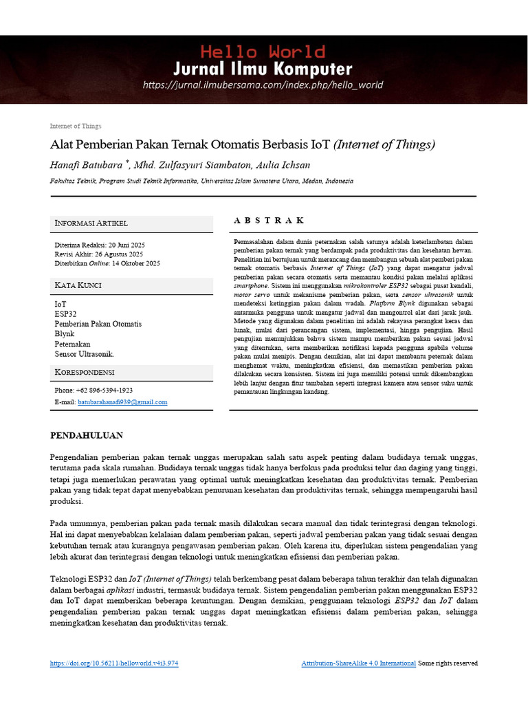 Alat Pemberi Pakan Ternak IoT Otomatis | PDF