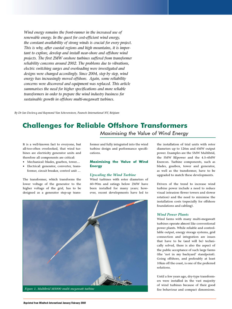 Offshore Wind Turbine Transformer Reliability | PDF | Transformer ...