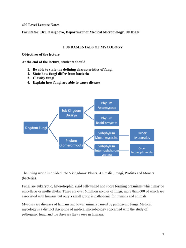 Introduction and Laboratory Methods in Mycology - DR Osaigbovo | PDF ...