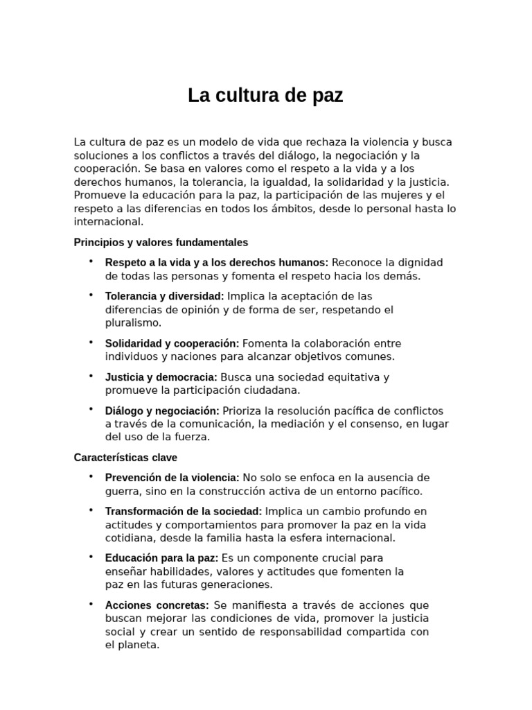 Cultura de Paz: Valores y Principios | PDF