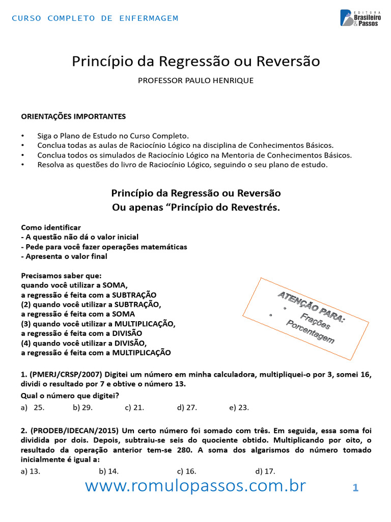 Principio Da Regressao Ou Reversao | PDF | Divisão (Matemática) | Lógica