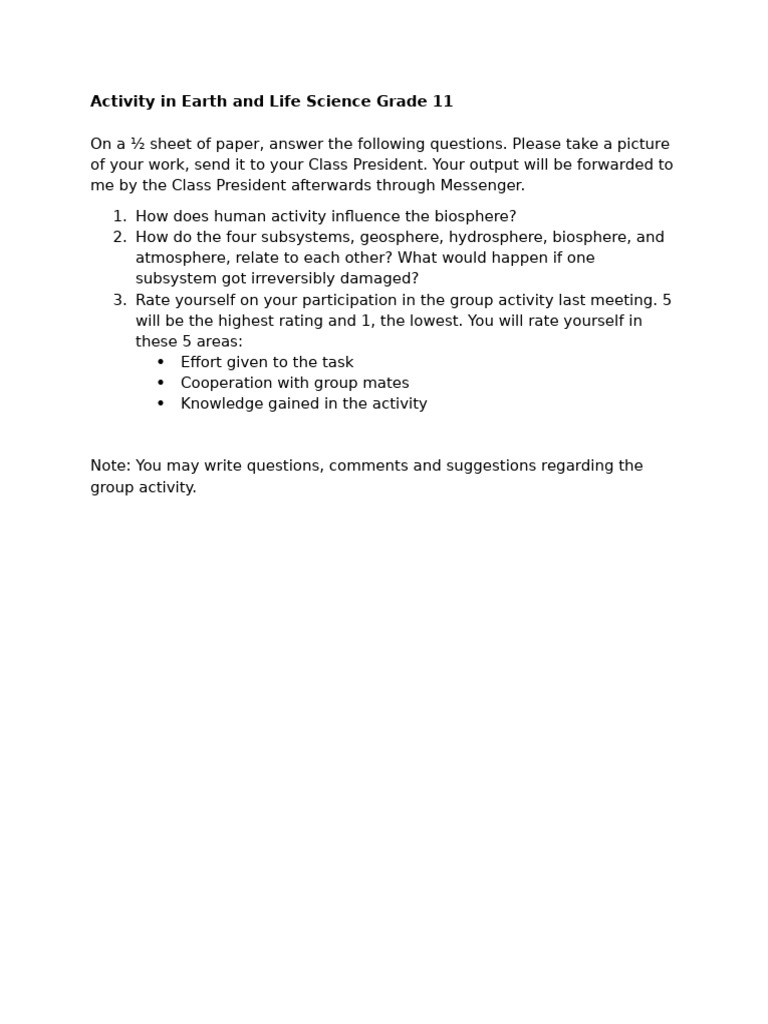Grade 11 Earth and Life Science Activity | PDF