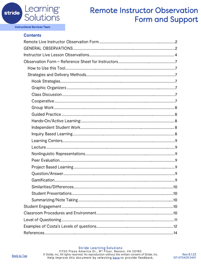 IST Remote Instructor Observation Form Support | PDF