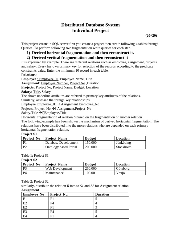 SQL Distributed Database Fragmentation Guide | PDF | Databases ...