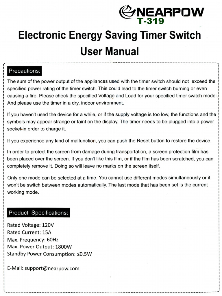 Electronic Timer Switch User Manual | PDF | Electricity | Electrical ...
