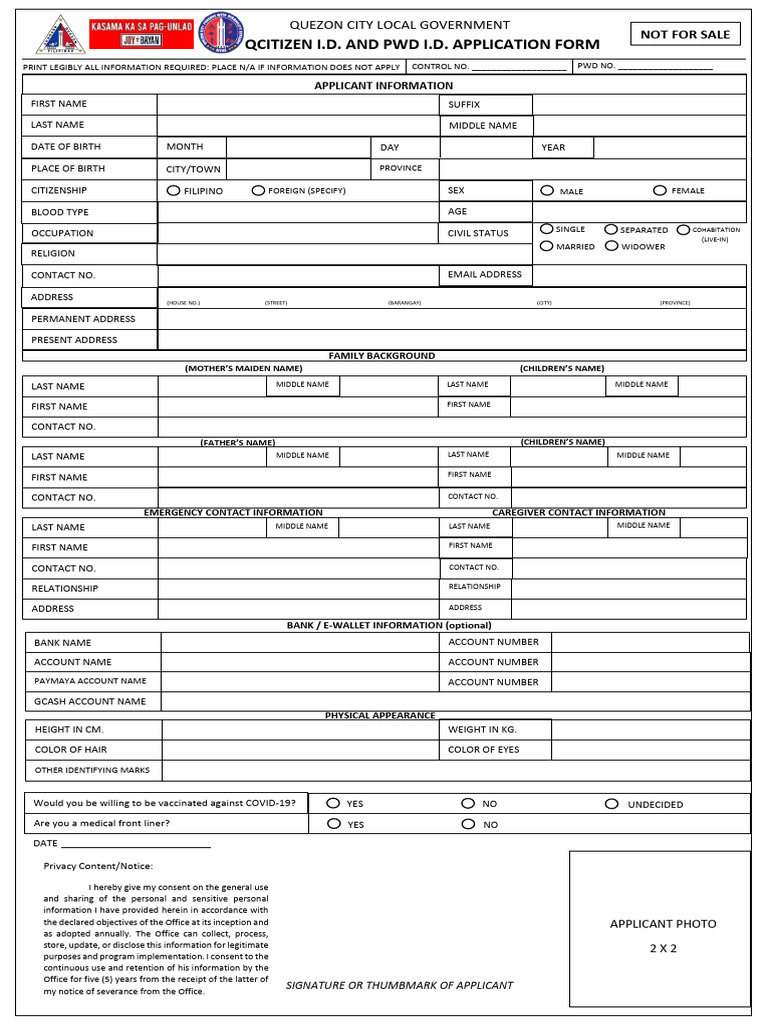 Quezon City PWD ID Application Form | PDF | Disability | Identity Document