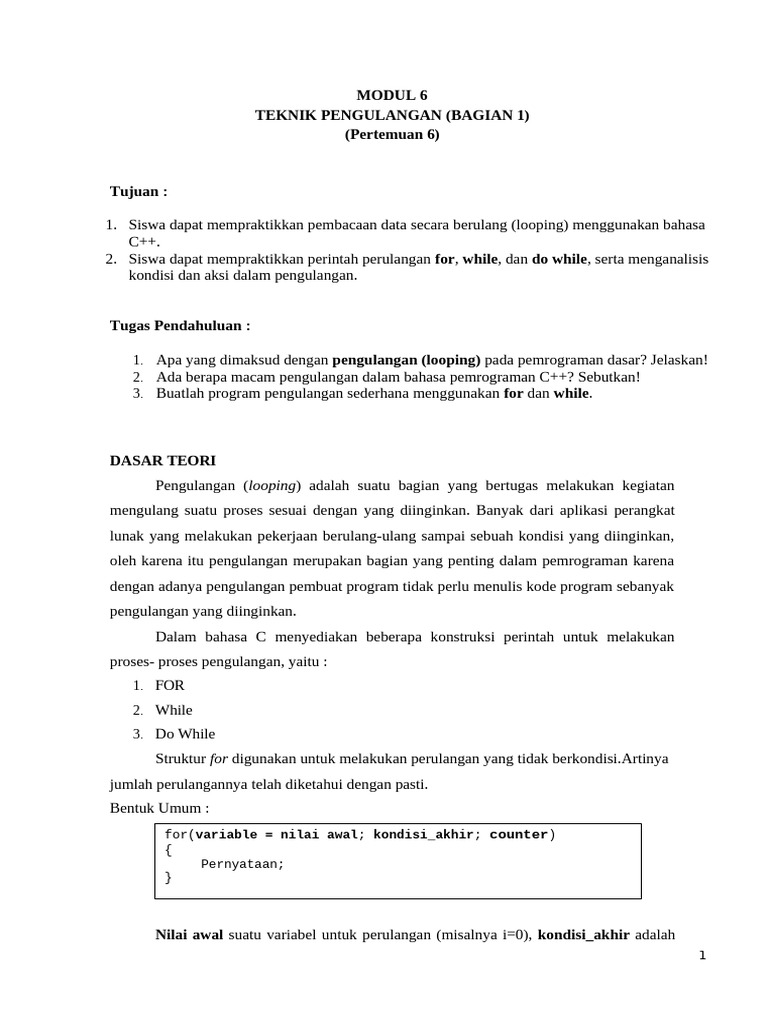 Teknik Pengulangan dalam C++ | PDF