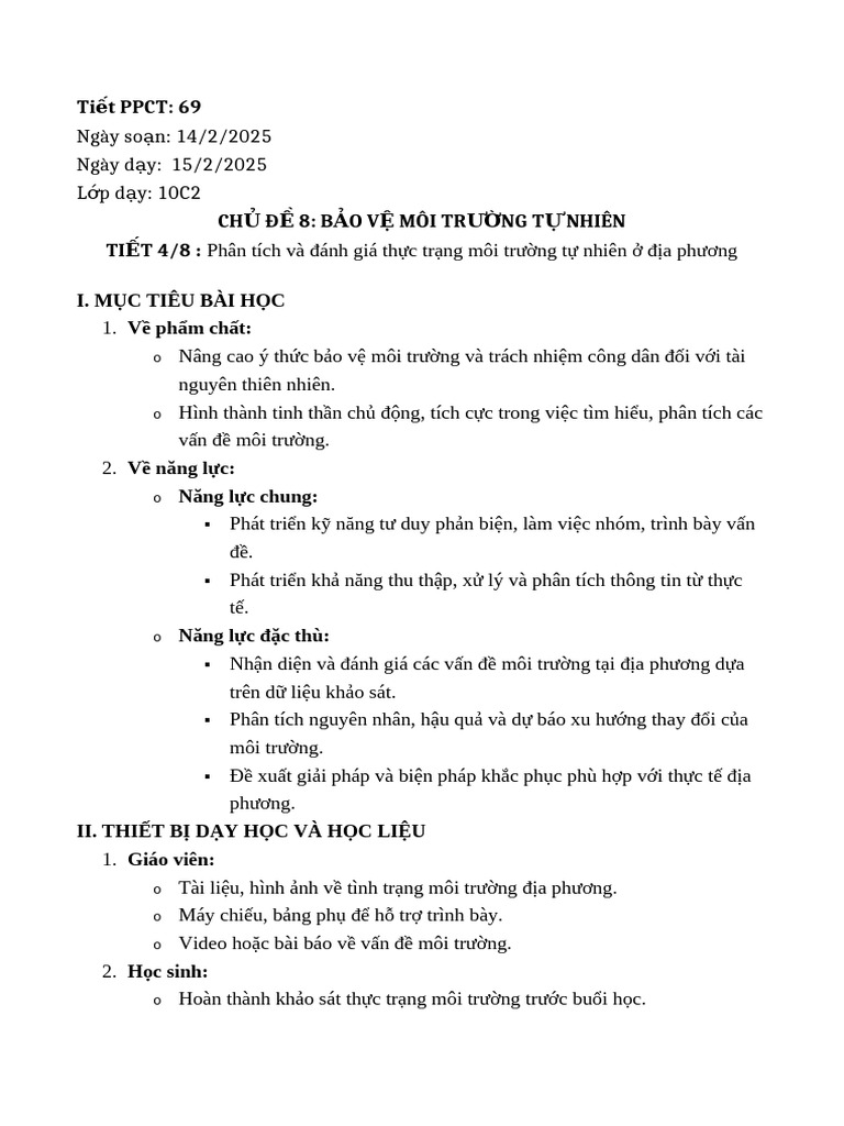 69 - CĐ8 - Tiet 4.8 - Phan Tich Danh Gia Moi Truong Dia Phuong | PDF